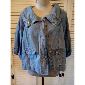 Jeanstar Jacket Shirt Cropped Medium 3/4 Sleeves Wide Versatile Collar Y2k Chic